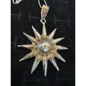 Mexico 925 Sun Vintage Pendant With Sterling Chain